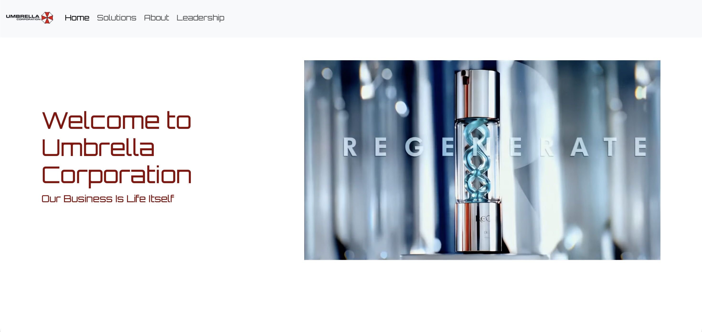 Screenshot of the Umbrella Corporation demo site homepage